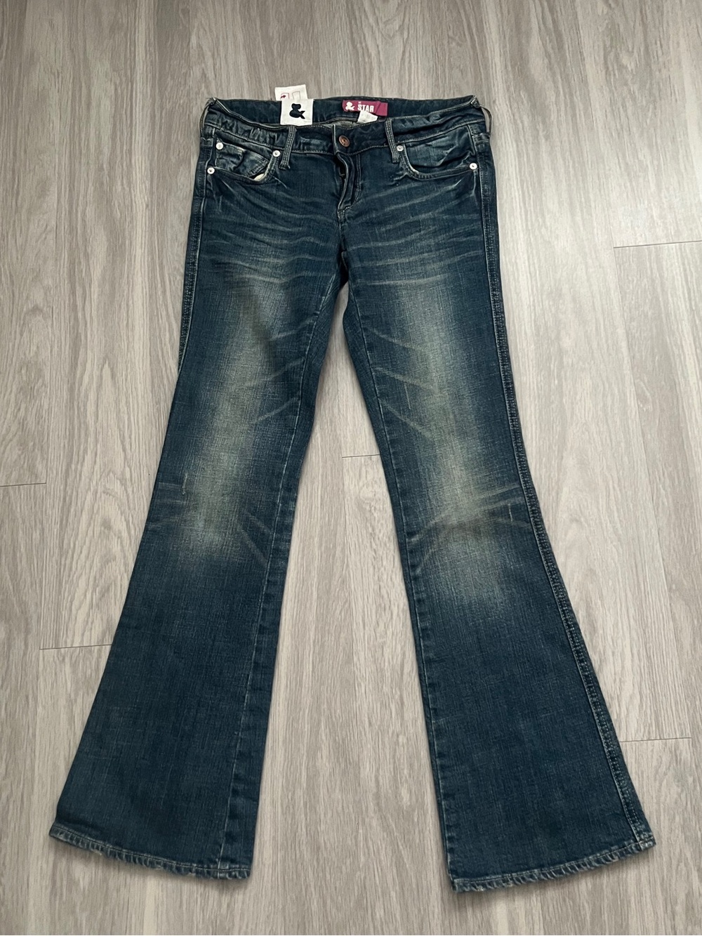 & Star Women’s Jeans W26 L30 Bootcut Flare Y2K Dark Wash Stretch Denimi